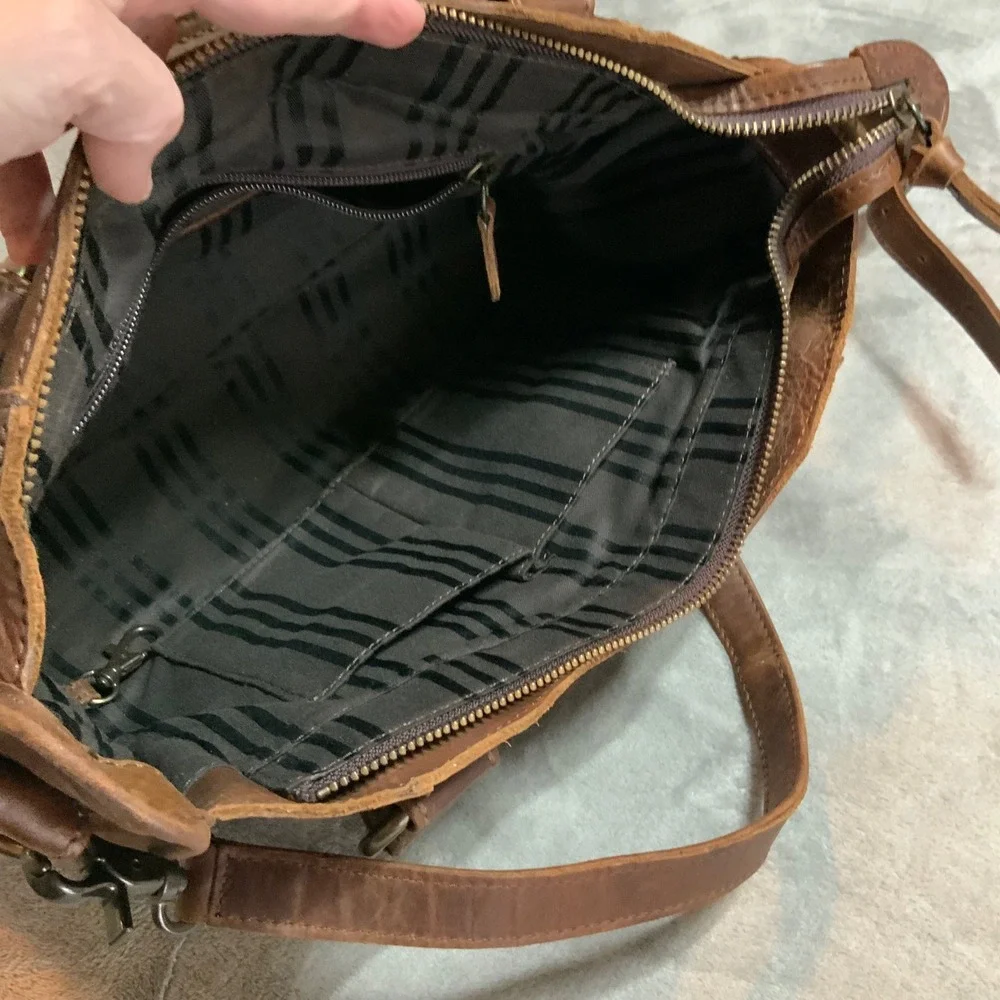 Frye Melissa Cognac Brown Leather Satchel Shoulder Bag Antique Brass Hardware